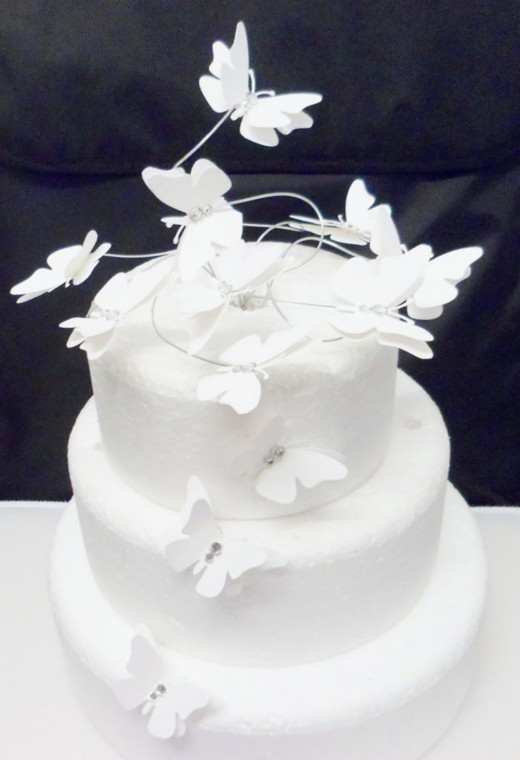 White wedding cake with butterflies