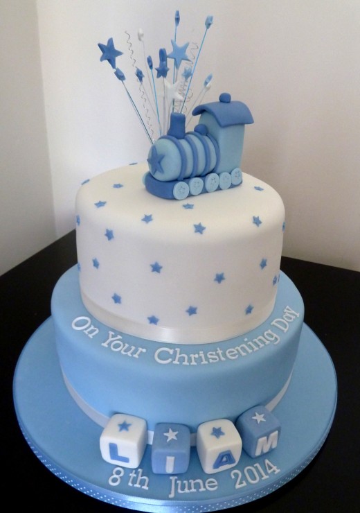 2 tier boy’s christening cake