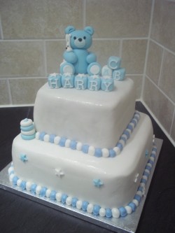 Christening cake with blue bear