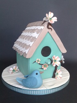 Fondant bird house cake