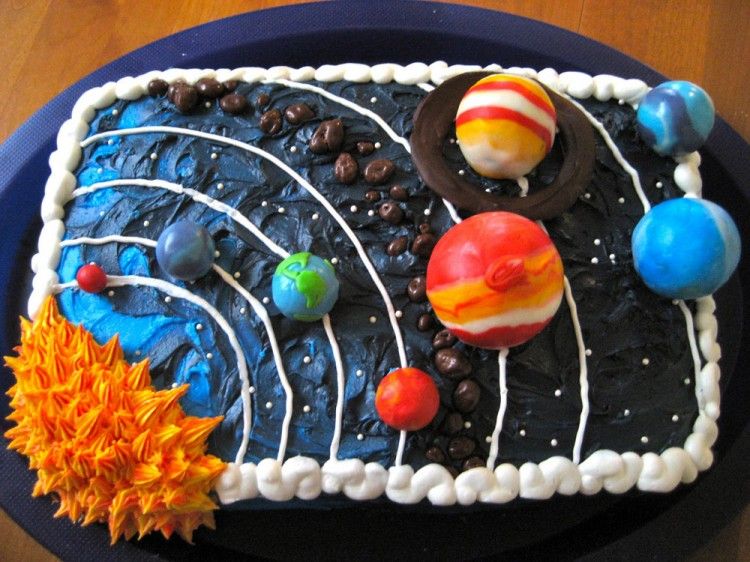 Square cake with planets