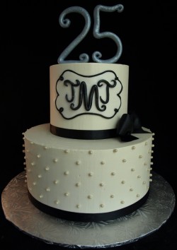 White and black anniversary cake