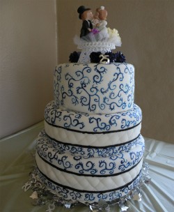 White and blue anniversary cake