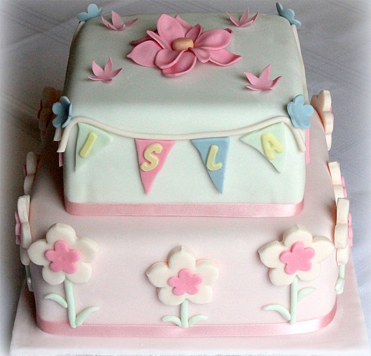 Christening cake with flowers