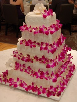 Wedding cake with pink flowers