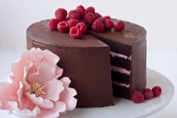 Chocolate cake with raspberries