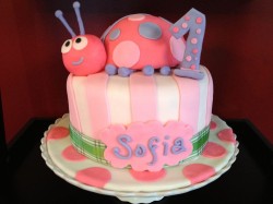 Pink ladybug fondant cake