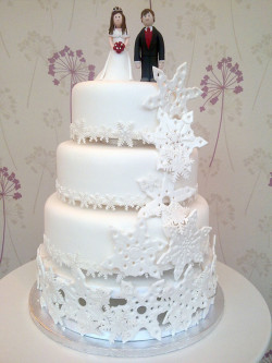 Winter wedding cake with snowflakes