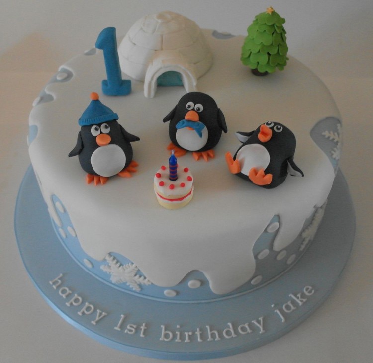 Birthday cake with penguins