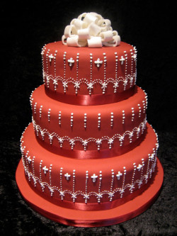 Red with White Piping cake