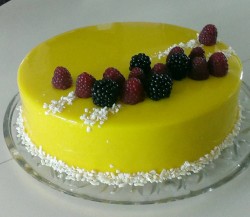 Birthday Cake with Yellow Mirror Glaze