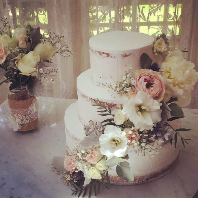 Nude Wedding Cake with Flowers